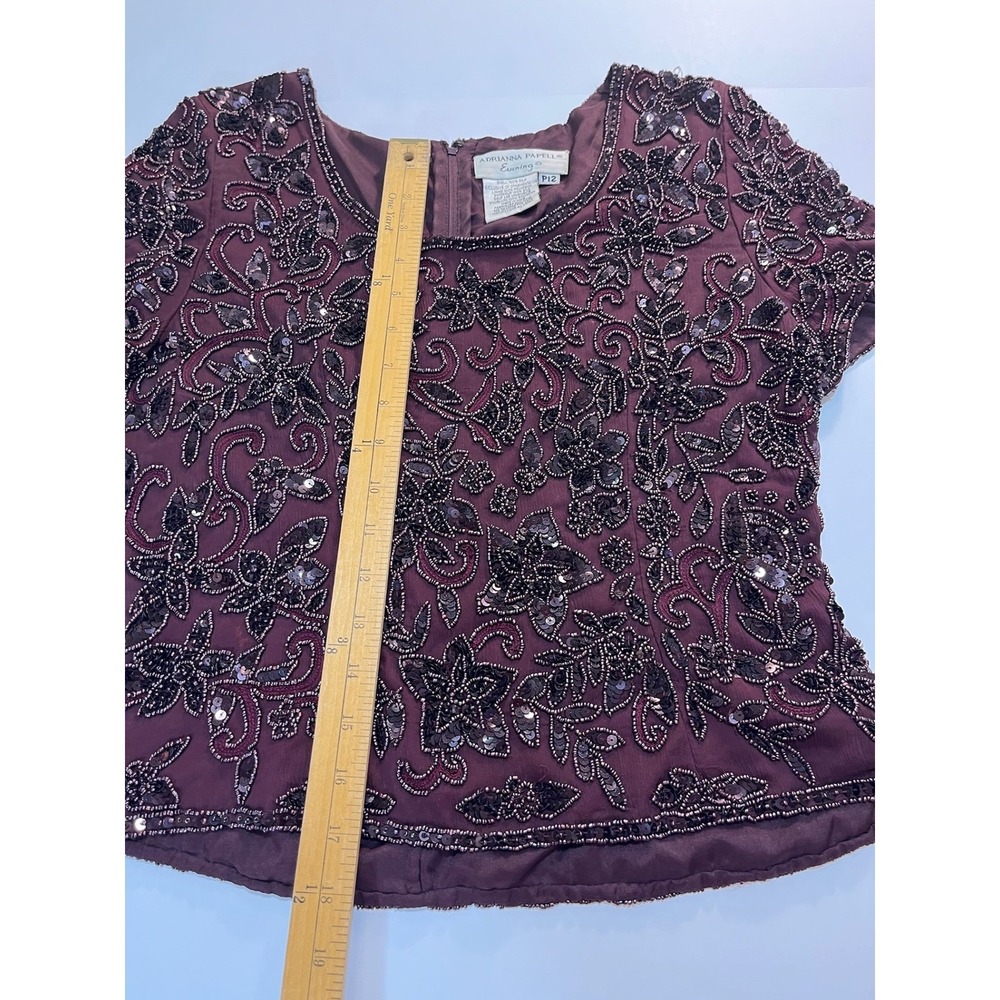 Adrianna Papell Evening Silk Beaded Sequin Floral Top P12 Vintage Mob Wife Gala - Picture 7 of 8